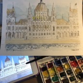 Watercolor Budapest Parlament . Un proyecto de Pintura, Dibujo a lápiz, Dibujo y Pintura a la acuarela de Jesus Mario Melo - 29.07.2023