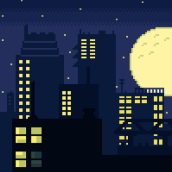 Big city nights 🌆. Pixel Art, and Game Design project by Pedro Gardner - 08.10.2023