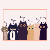 Cat Family Portrait . Character Design, Drawing, Digital Illustration, Portrait Illustration, Children's Illustration, Digital Drawing, and Digital Painting project by Guenevere B. - 09.19.2023