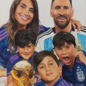 FAMILIA MESSI. Fine Arts, Pencil Drawing, Drawing, Portrait Illustration, Portrait Drawing, and Colored Pencil Drawing project by Néstor Canavarro - 10.05.2023