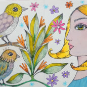 Girl, birds and plants. Desenho projeto de Anna Maria Stone - 23.10.2023