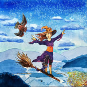An exciting flight. Traditional illustration, Watercolor Painting, and Colored Pencil Drawing project by Stefanie Wagner - 10.29.2023