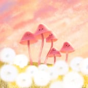 Mushrooms and dandelions. Children's Illustration project by Debora Żebrowska - 04.17.2023