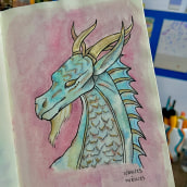 Dragón con acuarela a color. Desenho, Pintura em aquarela, e Desenho artístico projeto de Maleny Estrada - 11.02.2024