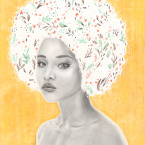 Afro Spring. Un proyecto de Ilustración tradicional, Bellas Artes, Retoque fotográfico, Bocetado, Creatividad, Ilustración de retrato y Dibujo de Retrato de Andrea Bäbler - 13.09.2019
