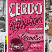 Cerdo Rey Burger - Proyecto final curso Lettering e Ilustración . Illustration, Calligraph, Lettering, Creativit, Digital Lettering, and Brush Pen Calligraph project by Andrés Henao - 01.17.2020