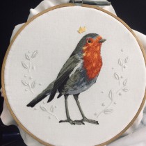 Needle painting robin. Embroider project by Maria E Arteaga Nieto - 06.06.2020