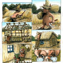 My project in Watercolor Coloring for Comics and Illustrations course: my take on the three little pigs. Un proyecto de Pintura a la acuarela de blanebellerud - 16.06.2020