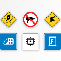 Went further a bit and created 6 pictograms with the form of our road signs. Un proyecto de Diseño, Diseño de iconos y Diseño de pictogramas de vaskiv.markiyan - 24.08.2020