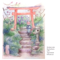 My project in Watercolor Illustration with Japanese Influence course. Traditional illustration, Character Design, Watercolor Painting, and Children's Illustration project by Cristina Marifosque - Tumminaro - 10.15.2020