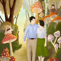 Friends walking in a Mushroom Forest. Digital Illustration project by Tea Tom - 12.15.2020