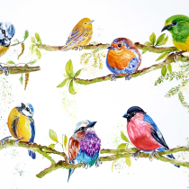 "Charlas matutinas". Mi Proyecto del curso: Acuarela artística para ilustración de aves. Een project van  Beeldende kunst van Loli Crespo - 28.04.2021