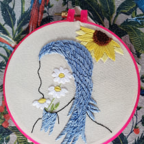 Meu projeto do curso: Retrato bordado com elementos botânicos. Portrait Illustration, Embroider, and Textile Illustration project by Bruna Krapas - 09.11.2021