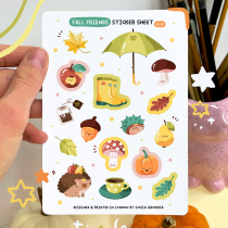 Fall Friends Sticker Sheet. Un proyecto de Ilustración, Diseño de personajes y Manga de Gosia Grodzka - 20.10.2021