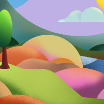 Landscape at Sunset - Illustration in Photoshop: Enchant with Colour and Texture course. . Illustration, and Digital Illustration project by sonia_munte - 10.25.2021