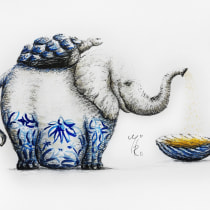 ElephanTEA in porcelain (with TEArtle & Shell). Un proyecto de Pintura, Dibujo a lápiz, Dibujo, Pintura a la acuarela y Dibujo artístico de miro.pobox - 12.12.2021