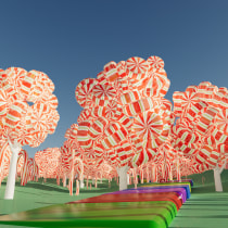 Candy Cane Forest. Un proyecto de 3D, Animación 3D, Modelado 3D y Diseño 3D de creativeteam - 31.10.2021