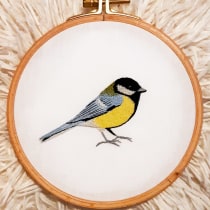 Parus Major - My project in Realistic Embroidery Techniques course. Illustration, Embroider, Textile Illustration, and Textile Design project by irimie.diana - 01.05.2022