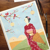 My project in Introduction to Gouache: A Chromatic Journey to Japan course. Um projeto de Ilustração, Artes plásticas, Pintura e Pintura guache de ewe - 07.01.2022