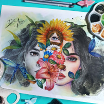 Retrato con naturaleza en acuarela. Un proyecto de Pintura, Pintura a la acuarela, Ilustración de retrato y Dibujo de Retrato de Diana Agudelo - 17.02.2022