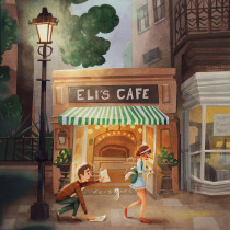 Eli's Cafe (by Nessa K): Cinematic Digital Illustration with Photoshop. Um projeto de Ilustração, Ilustração digital e Concept Art de gdbxbtjjbf - 01.01.2022