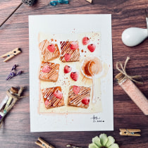 My project for course:  Flavorful Food Illustration with Watercolor. Un proyecto de Ilustración tradicional, Bellas Artes, Pintura y Pintura a la acuarela de Trang Chibi - 02.05.2022