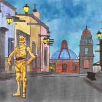 C3PO En San Miguel de Allende, México . Un projet de Illustration traditionnelle, Illustration numérique , et Dessin numérique de German Arroyo - 03.05.2022