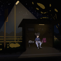 Cat girl on bus stop. Un proyecto de Ilustración tradicional, Animación, Animación 2D e Ilustración digital de Mark J. Batoon - 17.06.2022