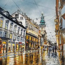 My project for course: Introduction to Photorealism for Oil Painting " City After the Rain". Fine Arts, Painting, Realistic Drawing, and Oil Painting project by Lily Adamczyk - 07.29.2022