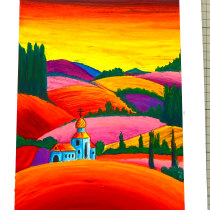 My project for course: Landscapes with Oil Pastels and Crayons: Playing with Light. Un proyecto de Ilustración tradicional, Bellas Artes, Pintura, Dibujo y Dibujo artístico de Briah Bat Aryeh - 16.08.2022