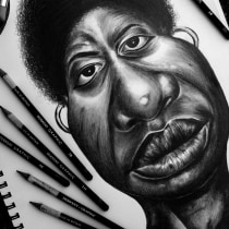 Mi proyecto del curso: Retrato en caricatura con grafito de Nina Simone. Traditional illustration, Drawing, Portrait Illustration, and Portrait Drawing project by Gabriela Zamora - 08.25.2022