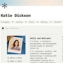 Zine style profile page in Notion. Web Development, and Digital Product Development project by Katie Dickson - 01.06.2023