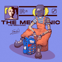 "The Mechanic" diseño de personajes. Un proyecto de Ilustración tradicional, Diseño de personajes, Dibujo, Ilustración digital e Ilustración con tinta de lauti rodriguez - 01.02.2023
