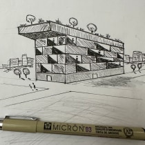 Architectural Sketching: A building with a green roof. Projekt z dziedziny  Architektura, Sketching,  R, sunek,  R, sunek architektoniczn, Sketchbook i Projektowanie przestrzeni użytkownika Yaron Cohen - 02.03.2023