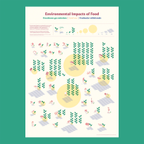 Environmental impacts of food . Un progetto di Graphic design, Architettura dell'informazione, Design dell’informazione, Design interattivo e Infografica di elodie.poulin - 08.03.2023