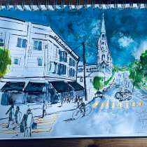 My project for course: Urban Sketching: Create Expressive Cityscapes. Pintura, Esboçado, Desenho, Pintura em aquarela, Sketchbook e Ilustração com tinta projeto de Stephen Clayton - 11.04.2023