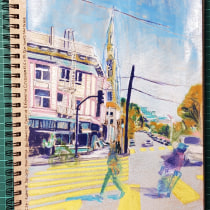A street corner in San Francisco (mostly Neocolor II). Painting, Sketching, Drawing, Watercolor Painting, Sketchbook & Ink Illustration project by havanna0928 - 05.24.2023