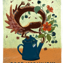 Morning Tea Dragon. Un proyecto de Ilustración tradicional, Creatividad, Dibujo, Diseño de carteles, Ilustración digital, Sketchbook e Ilustración con tinta de Sasha Kuznetsova - 03.08.2023