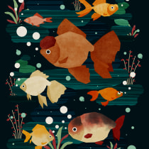 Forgetful Fishes (Stylized Vector Illustration Course Project). Traditional illustration, Graphic Design, Vector Illustration, and Digital Illustration project by Erwin Esmin - 08.30.2023