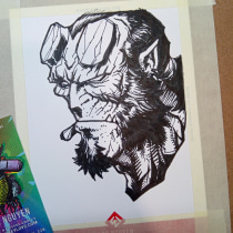 Hellboy: Character Illustration with Acrylic. Un proyecto de Ilustración tradicional, Diseño de personajes, Pintura, Cómic y Pintura acrílica de Loc Nguyen - 27.10.2023