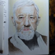 Star Wars, Obi Wan Kenobi (1977). Drawing, Portrait Illustration, Portrait Drawing, Realistic Drawing, and Colored Pencil Drawing project by Ana Maria Aranda - 11.21.2023