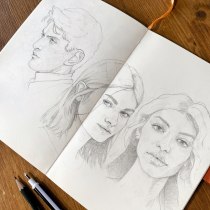 Il mio progetto del corso: Ritratto su blocco da disegno: esplora il volto umano. Sketching, Drawing, Portrait Drawing, Artistic Drawing, and Sketchbook project by Matilde Bruschi - 11.28.2023
