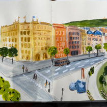 My project for course: Pictorial Sketchbook with Gouache. Traditional illustration, Sketching, Drawing, Architectural Illustration, Sketchbook, and Gouache Painting project by Melissa - 12.06.2023