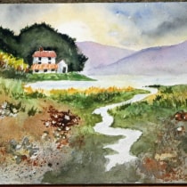 My project for course: Watercolor Landscapes: Experimental Tools and Techniques. Un proyecto de Bellas Artes, Pintura y Pintura a la acuarela de jackie.francis - 27.12.2023
