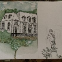 My project for course: Architectural Sketching with Watercolor and Ink. Sketching, Drawing, Watercolor Painting, Architectural Illustration, Sketchbook & Ink Illustration project by Elodie Adams - 01.15.2024