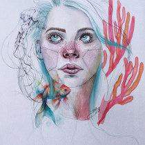 Mar y Cielo. Traditional illustration, Fine Arts, Painting, Drawing, Watercolor Painting, Portrait Illustration, Portrait Drawing, and Artistic Drawing project by nohora_barrios_art - 01.24.2024