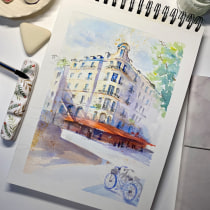 My project for course: Architectural Sketching with Watercolor and Ink. Final. Sketching, Drawing, Watercolor Painting, Architectural Illustration, Sketchbook & Ink Illustration project by Tatiana Potriasova - 01.31.2024