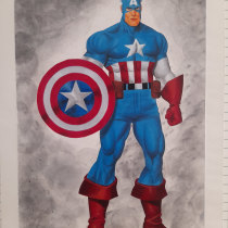 Ilustración de personajes en acrílico, Capitán América . Un proyecto de Ilustración tradicional, Diseño de personajes, Pintura, Cómic y Pintura acrílica de alvarezamado28 - 26.01.2024