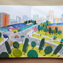 My project for course: Pictorial Sketchbook with Gouache. Traditional illustration, Sketching, Drawing, Architectural Illustration, Sketchbook, and Gouache Painting project by marisabell.krapka - 02.04.2024