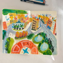 My project for course: Pictorial Sketchbook with Gouache. Traditional illustration, Sketching, Drawing, Architectural Illustration, Sketchbook, and Gouache Painting project by Natcha Yimsri - 02.15.2024